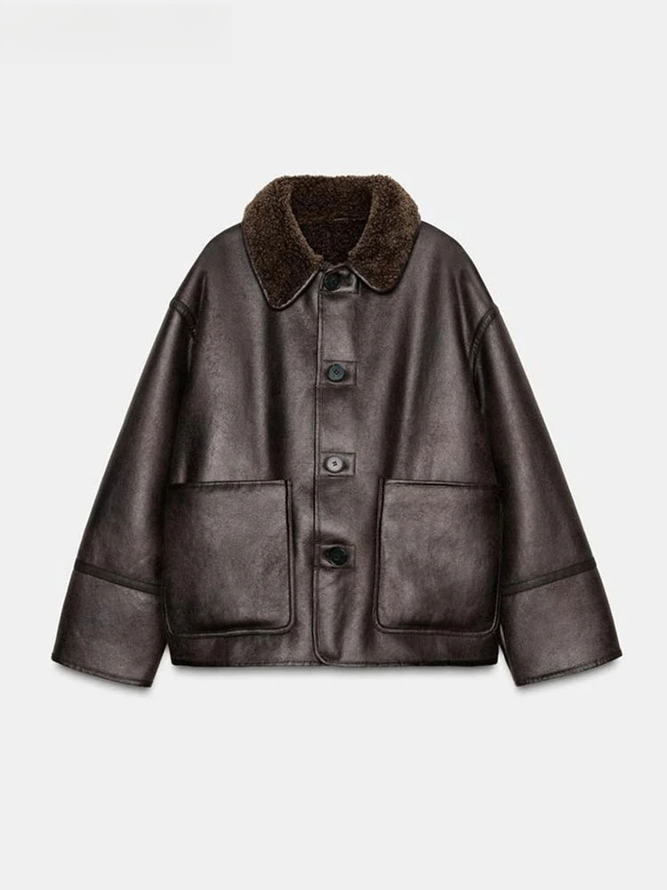Women'S Fashion Utility Jacket - 패션 양면 솔리드 재킷 여성 라펠