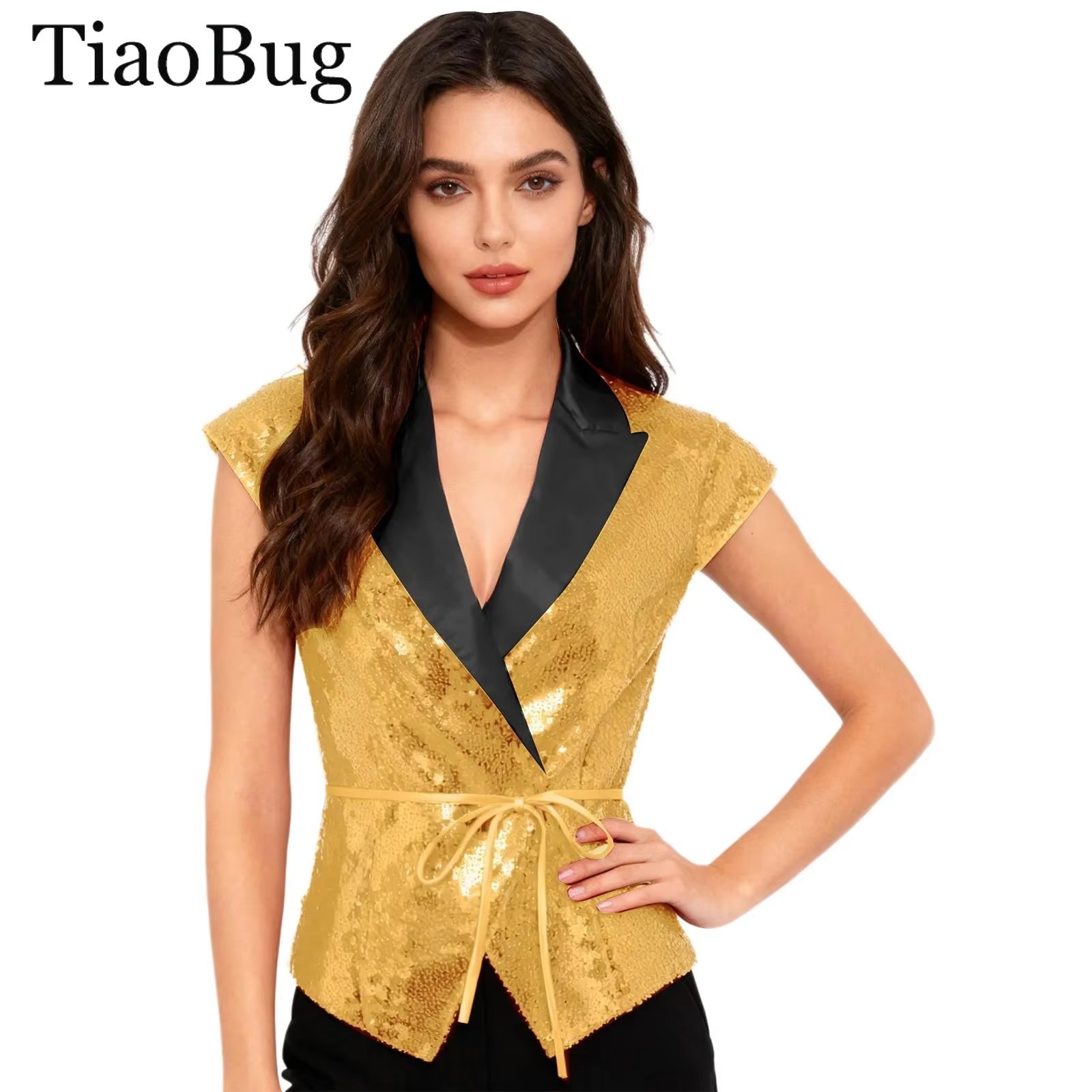 Women'S Fashion Labels - 여성용 스팽글 조끼 브이넥 라벨 캡