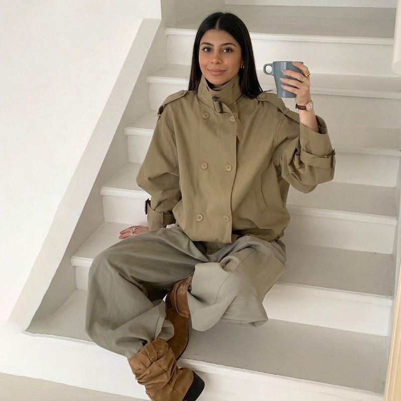 Women'S Fashion Utility Jacket - 여성용 릴렉스 핏 숏 유틸리티 트렌치