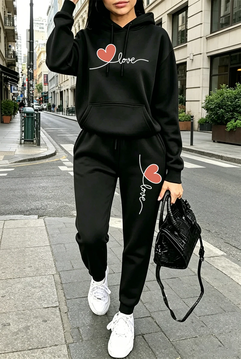 Women'S Fashion Hoodie - 여성 트레이닝복 프린트 캐주얼 긴팔 후드티