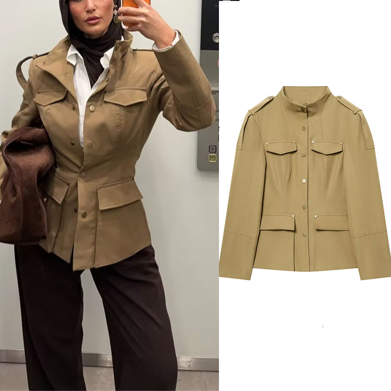 Women'S Fashion Utility Jacket - 밀리터리 스타일 유틸리티 재킷 여성용 카키색