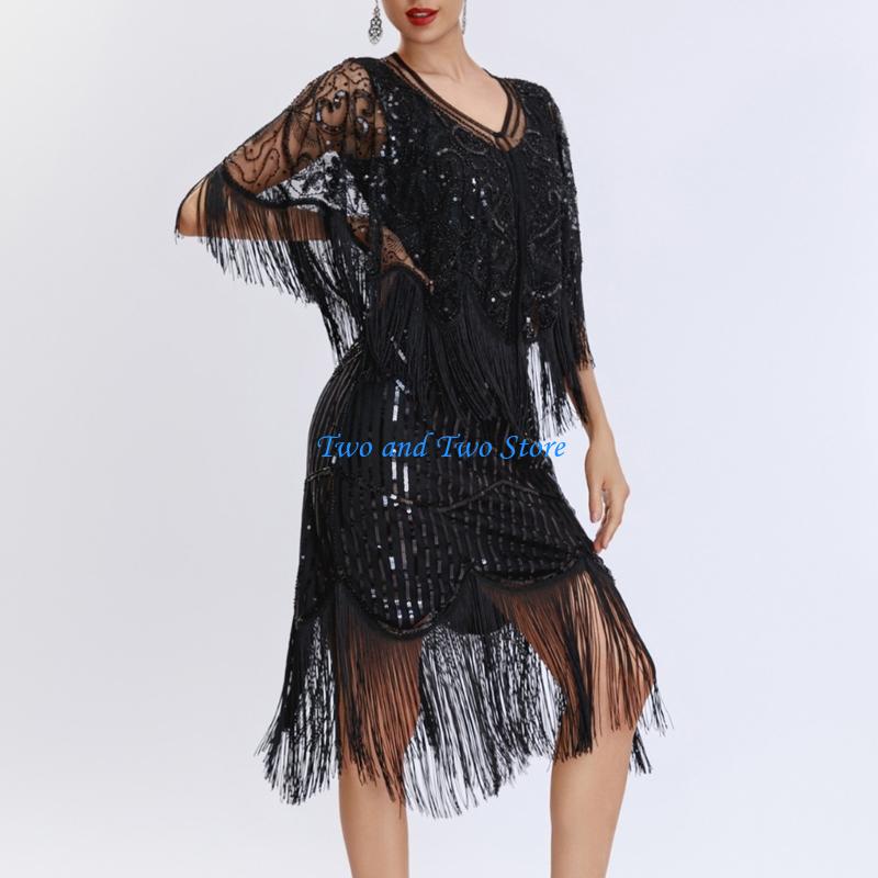 Women'S Fashion Of The 1920S - HX6F 섬세한 아르누보 참 케이프렛 드레스