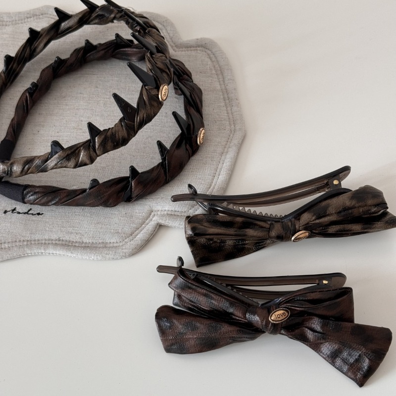 Women'S Fashion Labels - Tortoiseshell Leather Bowknot 헤어 클립 골드