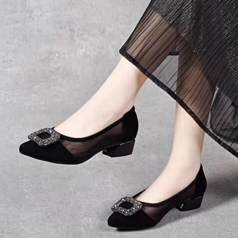 Women'S Fashion Footwear - 우아한 포인티드 토 메쉬 블록 힐