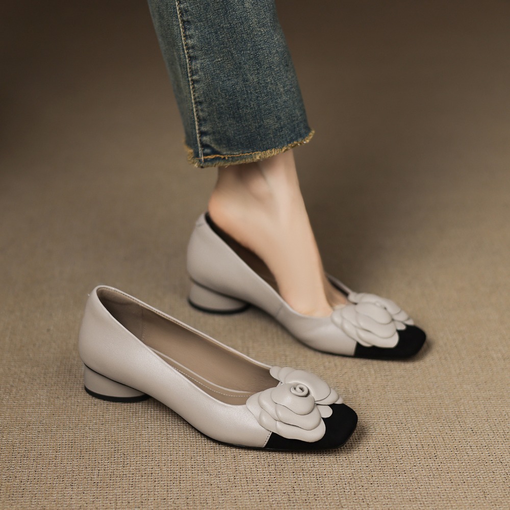 패션 플라워 싱글 슈즈 가을 신상 스퀘어 토 얕은 입구 - Women'S Fashion Footwear 리뷰 및 가격