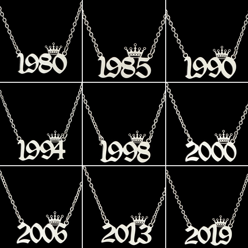 여성을위한 스테인레스 스틸 크라운 연도 번호 목걸이 남 - Women'S Fashion Year 2000 리뷰 및 가격
