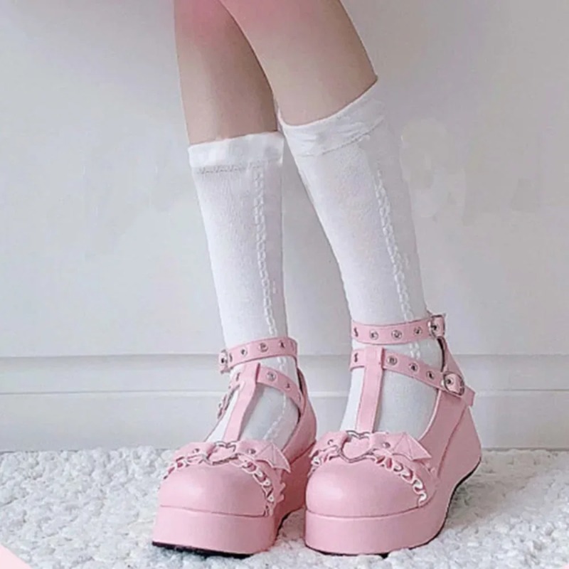 새로운 스위트 하트 버클 웨지 메리 제인 여성 핑크 티 - Women'S Fashion Footwear 리뷰 및 가격