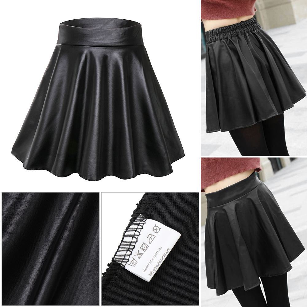 여성 가짜 가죽 스커트 높은 허리 탄성 미니 높은 허리 - Pleated Skirt Women 리뷰 및 가격