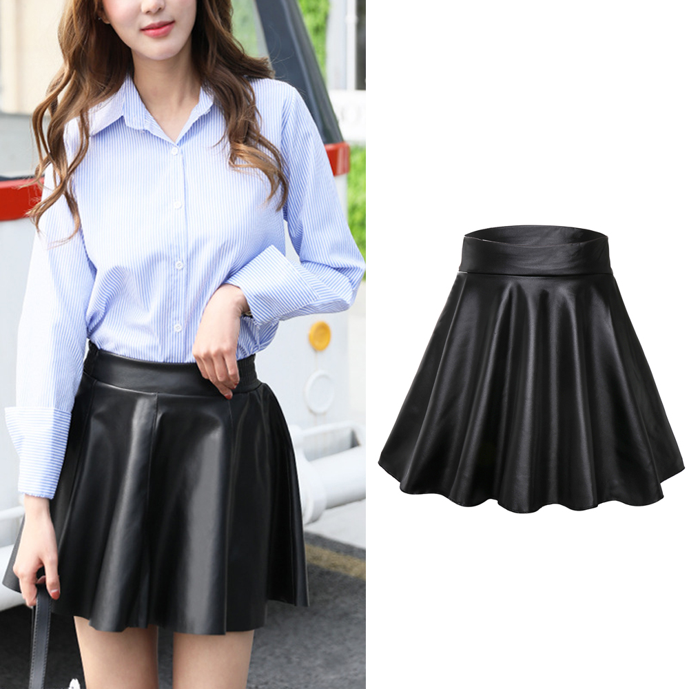 여성 가짜 가죽 스커트 높은 허리 탄성 미니 높은 허리 - Pleated Skirt Women 리뷰 및 가격