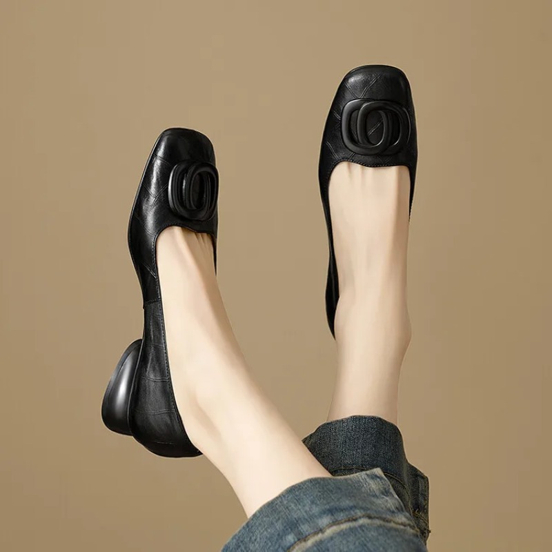 프랑스 스타일 여성 펌프스 가죽 신발 여성용 스퀘어 토 - Women'S Fashion Footwear 리뷰 및 가격