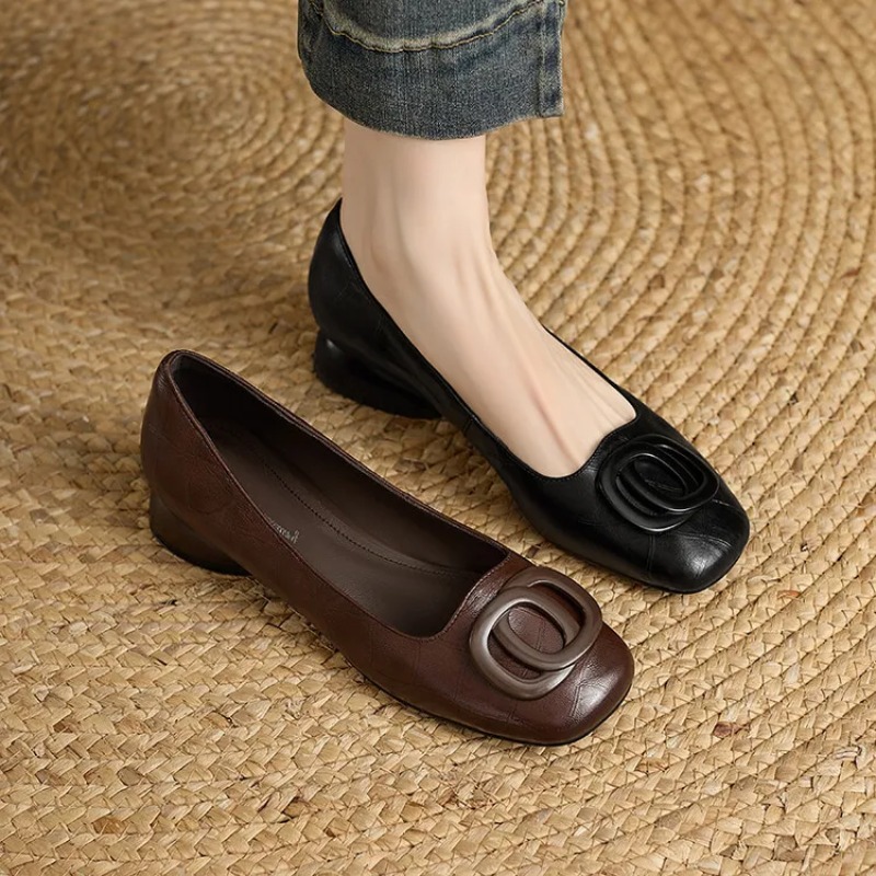 프랑스 스타일 여성 펌프스 가죽 신발 여성용 스퀘어 토 - Women'S Fashion Footwear 리뷰 및 가격