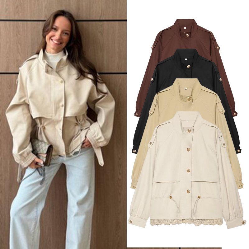 여성용 레이스 트림 유틸리티 재킷, 스탠드 칼라 크롭  - Women'S Fashion Utility Jacket 리뷰 및 가격