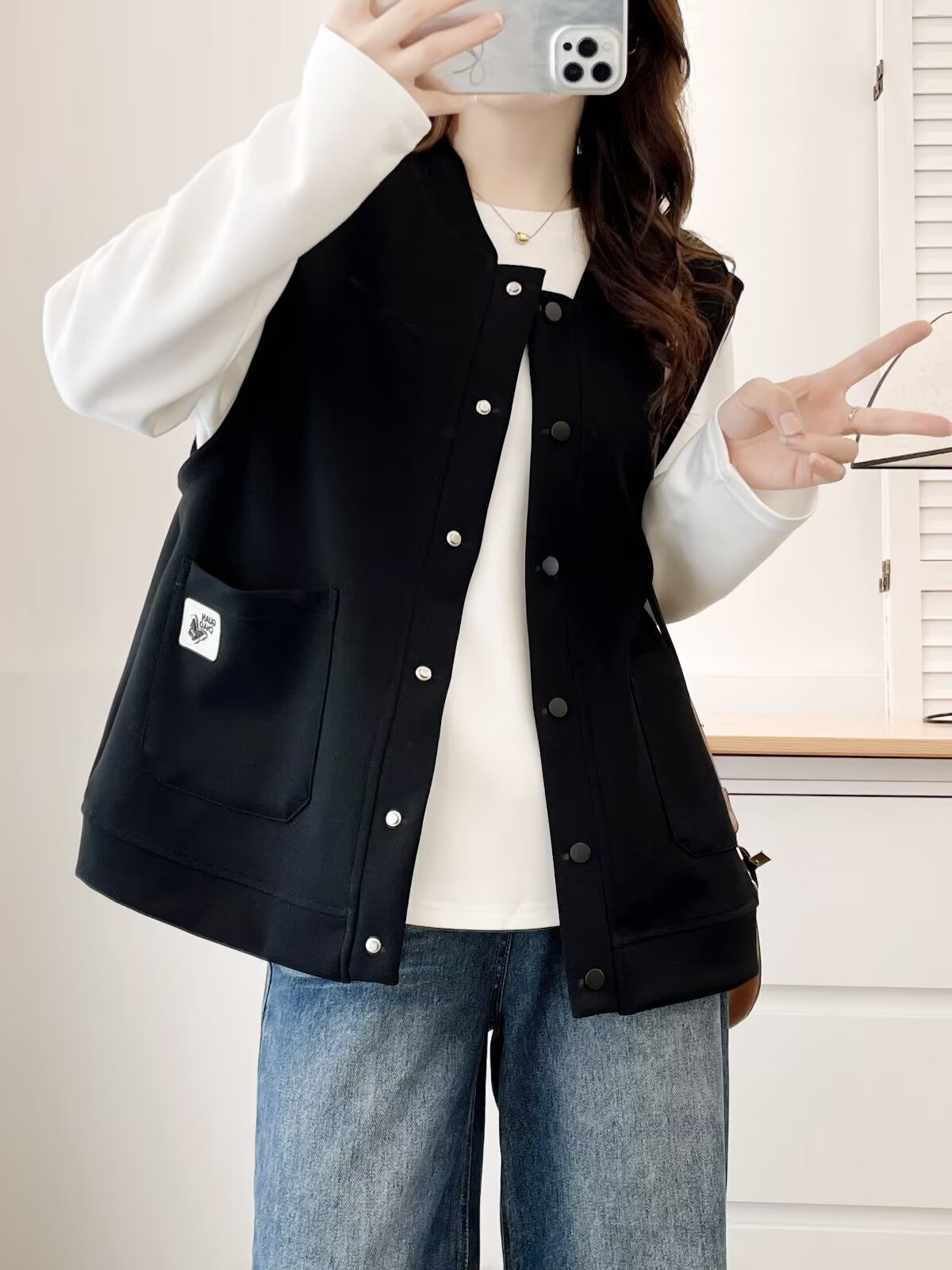 루즈핏 민소매 라운드넥 베스트, 포켓 라벨 디자인, 플 - Women'S Fashion Labels 리뷰 및 가격