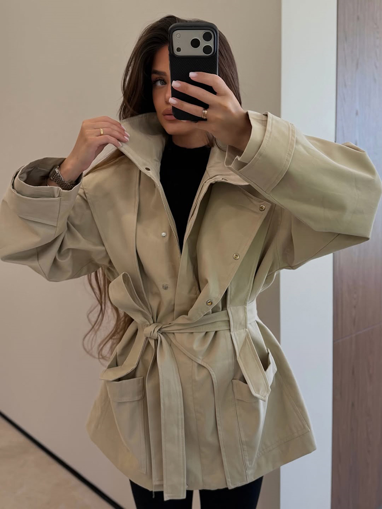 여성용 숏 트렌치 코트 벨티드 스탠드 칼라 더블 브레스 - Women'S Fashion Utility Jacket 리뷰 및 가격