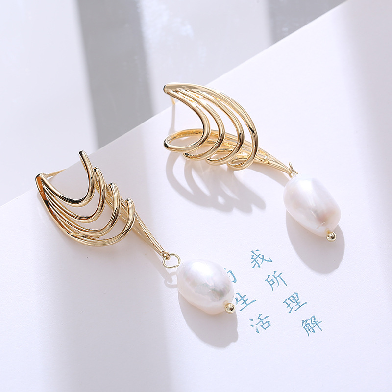 축약형 및 불규칙형 진주 귀걸이, 바로크 골드, 기하학 - Women Fashion Nz 리뷰 및 가격