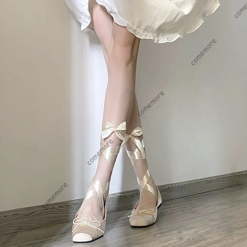 여성용 새틴 리본 타이 발레 플랫 스퀘어 토 앵클 랩  - Women'S Fashion Footwear 리뷰 및 가격