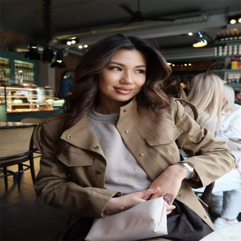 밀리터리 스타일 유틸리티 재킷 여성용 카키색 스탠드 칼 - Women'S Fashion Utility Jacket 리뷰 및 가격