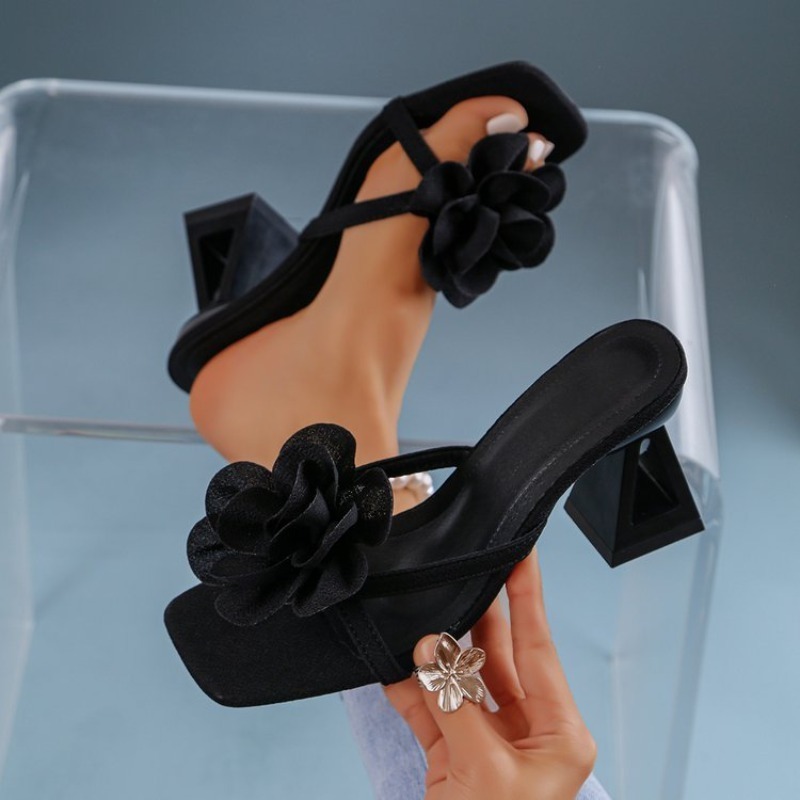 여성용 3D 꽃 장식 샌들 삼각형 컷아웃 하이힐 샌들  - Women'S Fashion Line 리뷰 및 가격