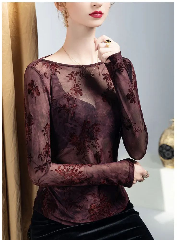 여성용 라운드넥 플록 프린트 탑, 2025 가을 신상  - Women'S Fashion Trends Fall 2025 리뷰 및 가격
